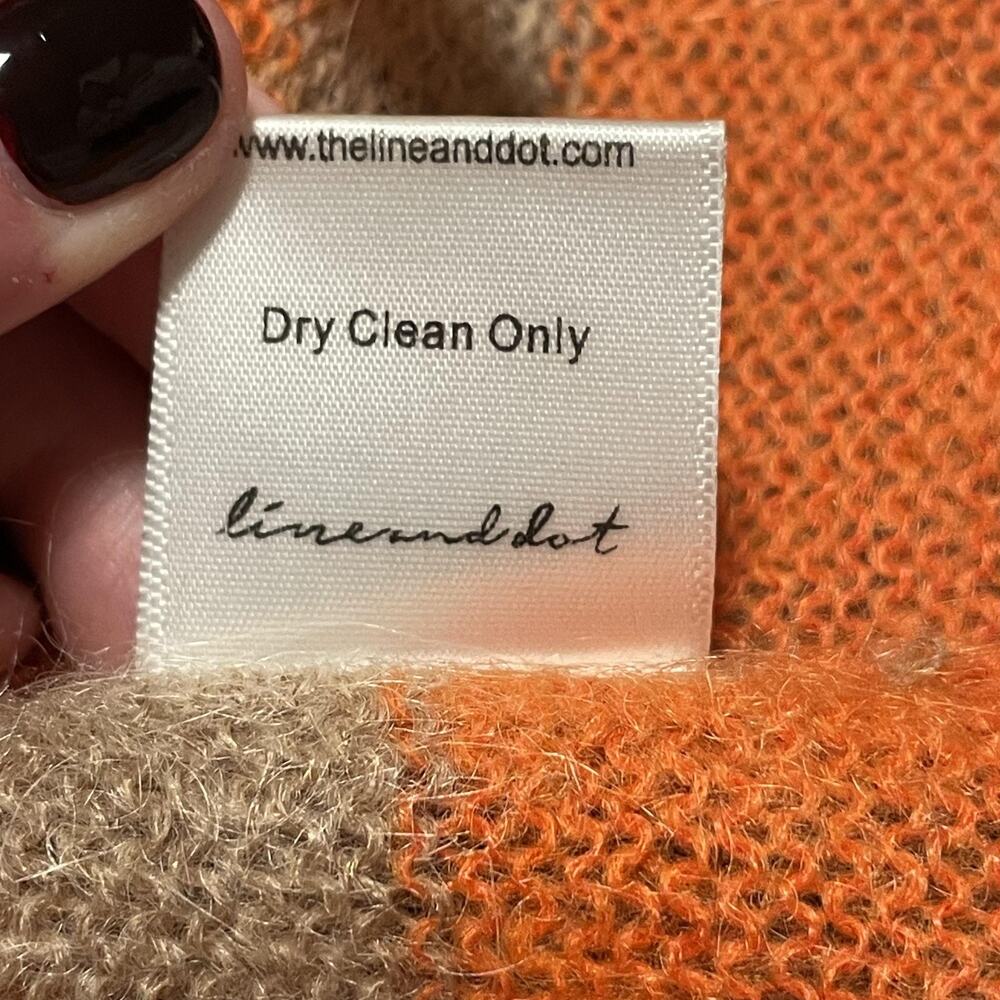 Line & Dot Sweater Womens Small Tan Orange Stripe Wool Blend Crewneck Pullover - Picture 5 of 7